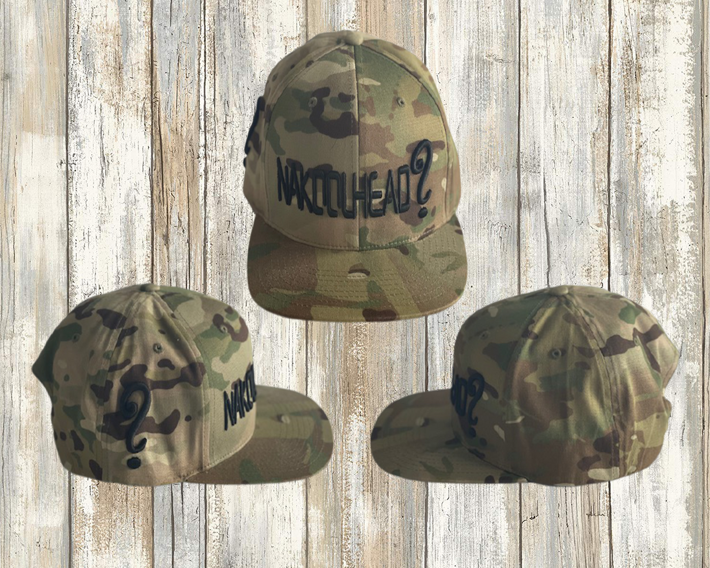 SNAP BACK HAT - "BLACK LETTERS ON CAMOUFLAGE"