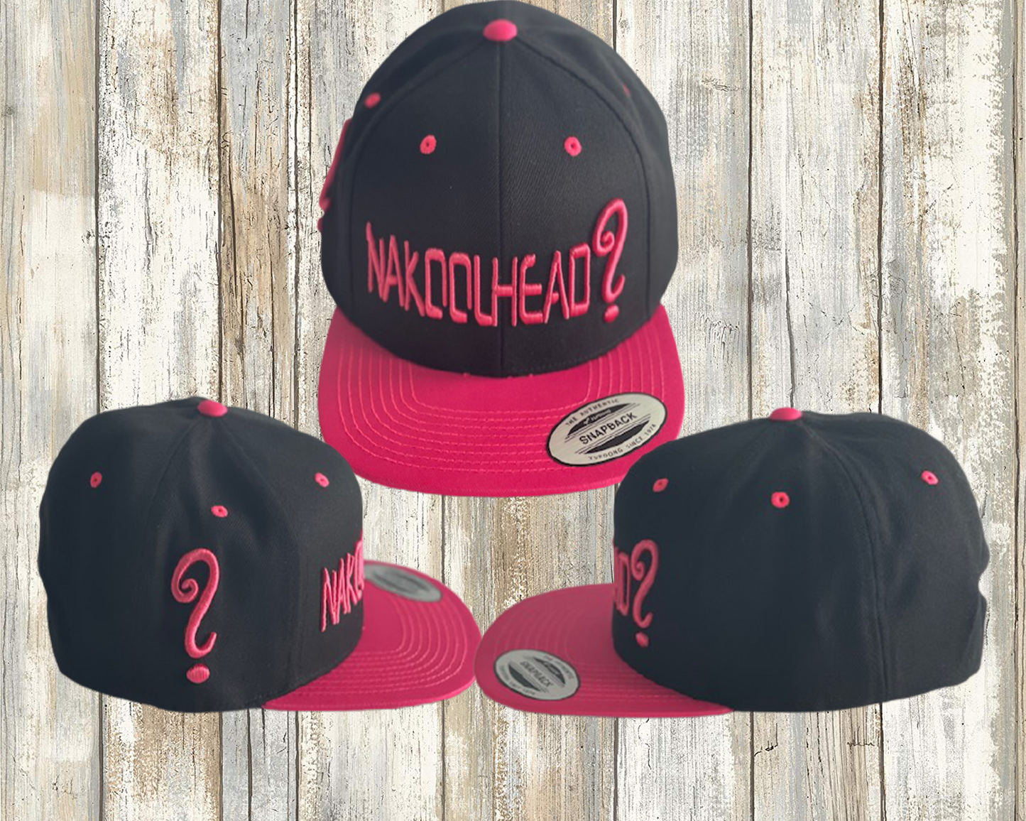 SNAP BACK HAT - "PINK LETTERS ON BLACK"