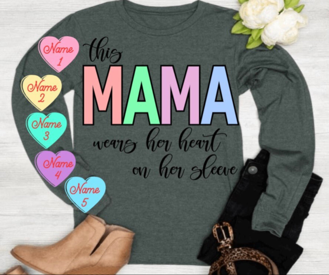 THIS MAMA, DAD, GRANDMA WEARS HER/HIS HEART ON HER/HIS SLEEVE